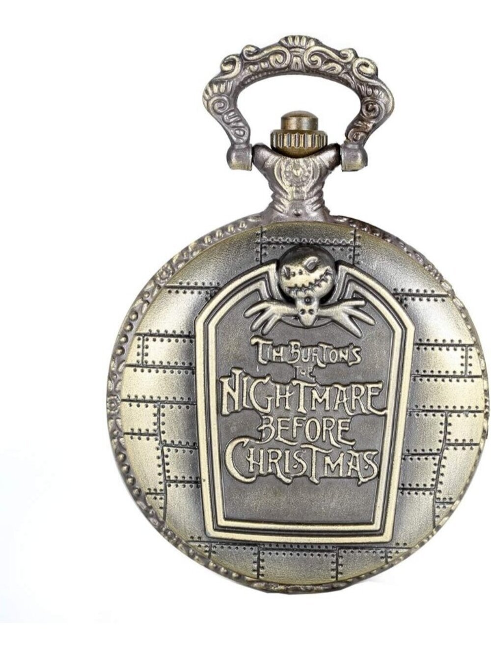 Men's Silver Quartz Vintage Novelty Skull Skeleton Christmas Round Pocket Watch
